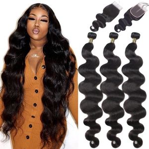 Wholesale 40 inch brazilian hair for sale - Group buy Body Wave Inch Brazilian Hair Weave Bundles With X4 Lace Closure Frontal Remy Human Hair257c