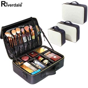PU Leather Professional Cosmetic Case Brand Cosmetic Storage Box New Travel Makeup Organizer Beauty Nail Tool Suitcase For Women 220820
