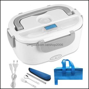 Set di stoviglie Us Eu Plug Riscaldamento elettrico Lunch Box Scaldavivande in acciaio inox Contenitore Home School Pasto sicuro Riscaldato Bento Carshop2006 Dhphx