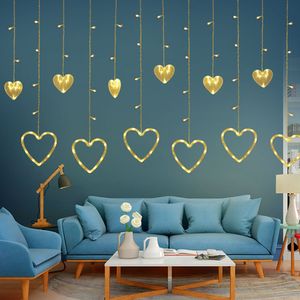 EU Plug Heart Shaped Curtain Light Fairy String Lights Christmas Garland Outdoor Party Home Wedding New Year Decor Valentine's D2.0