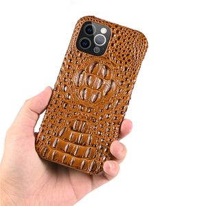 Genuine 3D Crocodile Head Leather Phone Case for iPhone 14 13 12 Mini 11 Pro Max XR XS Durable Solid Color Business Protective Shell Shockproof