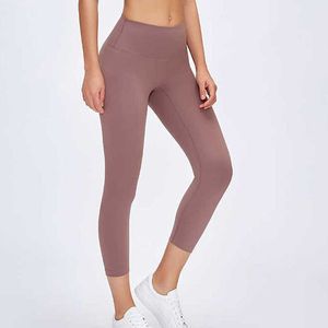 NWT L-146 H￶g midja Yoga beskurna leggings kvinnor ingen fr￤mre s￶m naken k￤nsla fitness sport capri byxor gym running tight trebants