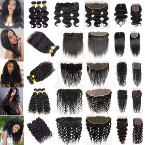 Wholesale 30 inch loose wave bundles resale online - 28 Inches Human Remy Hair Bundles With Lace Frontal Closure Straight Body Deep Water Loose Wave Jerry Kinky Curly Brazilian Vir3151