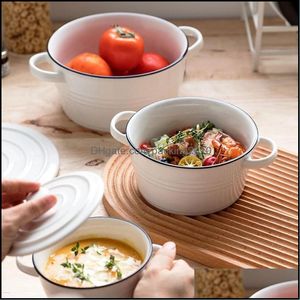 Bowls 1Pc Nordic Style Bowl Salad Simple Ceramic Binaural White Drop Delivery 2021 Home Garden Kitchen Dining Bar Dinnerw Packing2010 Dh2Rz