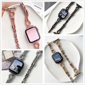 Hollow Copper Chain For Apple iWatch Band 7 45mm 41mm 38mm 40mm 44mm Rose Gold Black Slim Strap
