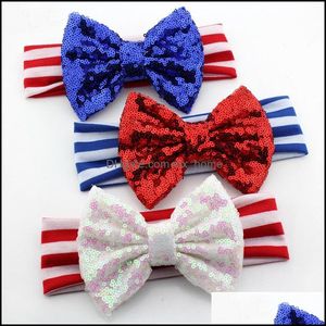 Hair Accessories American Flag Childrens Bow Baby Girls Bowknot Headband Kids Head With Sequins Mxhome Drop Delivery 2021 Baby Mxhome Dhwnl