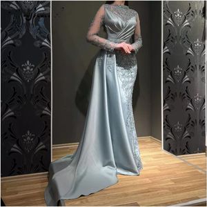 Muslim Vintage Mermaid Evening Party Dresses Appliques Beads Formal Gown Prom Ocn Dress Dubai Arabic Robes De Soiree