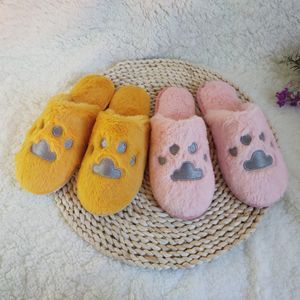 Chinelos de pelúcia personalizados fêmeas novas chinelas de algodão de garra de gato que não deslizam