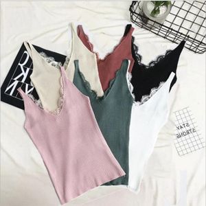 Women Lace Top Camisole Sleeveless Cotton Sexy Tanks Tops Knitted Cami Seamless Bralette Cropped Vest V-neck Female Bandeau1