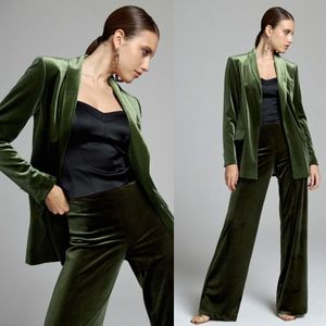 Осенние отдыха Loose Women Pants Sute Green Velvet Ladies Business Formal Evening Platens One Button Work для свадьбы 2 шт.