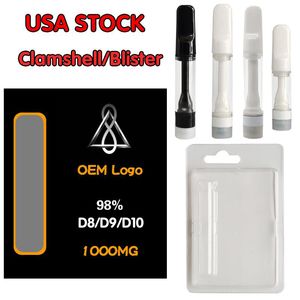 USA STOCK Clamshell Vape Cartridge Custom Print Blister Package Case 0.8ml 1.0ml D8 D9 D10 Vaporizer Ceramic Carts Packaging Wholesale Price