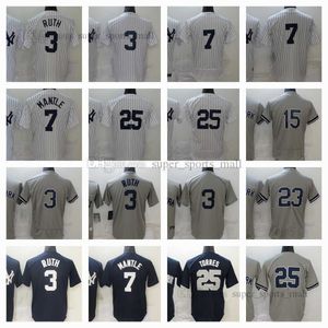 Mantle Baseball Jersey Ruth 3 Thurman Munson 15 Don Mattingly 23 Gleyber 25 Torres 2022 Novas camisas costuradas homens jovens mulheres jovens