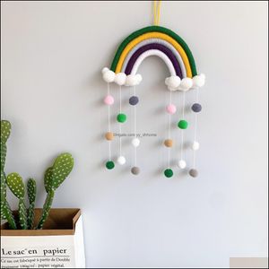 Other Home Decor Ins Style Room Decoration Handmade Woven Cotton Rope Rainbow Hanging-Decor Wall Hanging With Felt Ball Po P Yydhhome Dhptm