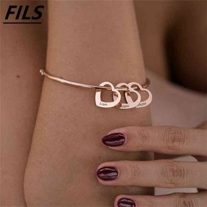 Fils Ny anpassad graveringsnamn Heart Charms -armband för kvinnor Personligt rostfritt stål Anpassad Bangle DIY -smycken gåva