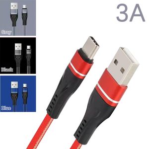 1 m langes 3-A-Schnellladekabel, Micro-USB-Typ-C-Sternring-Metallgehäuse, geflochtenes, flaches Mobiltelefon-Datenkabel