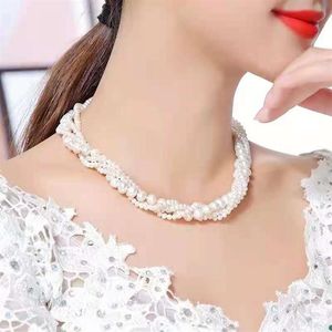 Hand knotted design 3 rows necklace genuine 3-9mm white freshwater pearl fashion jewelry 45cm2632