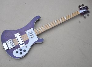 Purple 4 strings neck through body electric bass guitar with maple fretboard