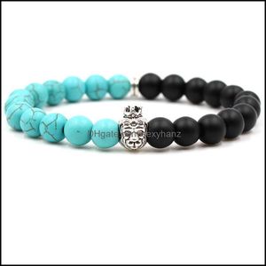 Beaded Strands Black Scrub Stone Bracelet Ancient Sier Panther Turquoise Lion Head Stretch Bracelets Drop Delivery 2021 Jewe Sexyhanz Dhejw