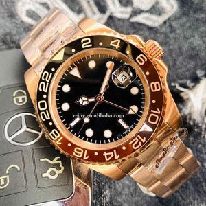 Rolesx Uxury Watch Data GMT Model Watch Ceramic Rame Stal Strap Black Brown 40 mm Automatyczne zegarki Rose Gold Men