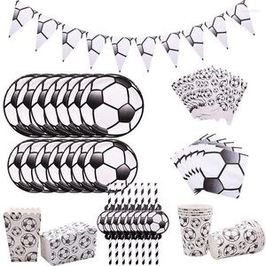 Fotboll tema Party Decor Soccer Mönster Pappersplattor koppar servetten Candy Box Table Set för barn födelsedag baby shower leveranser engångs