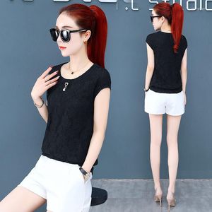 Women's T-Shirt 2022 Summer Black White Lace Top Women Sexy Hollow Embroidery Short Sleeve Ladies Blusas Plus Size Femininas Tops Y679