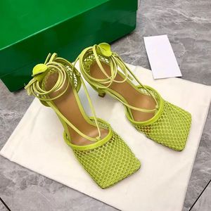 designer women sandals roman Mesh Square Toe Sexy heel pumps Woman wedding dress shoes pointed toes bride stiletto high heels with box summer heels cutout slides