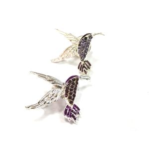 10pcs /lot Vintage Silver Tone Small Purple Hummingbird Brooches Rhinestone Crystal Animal Bird Brooch Pin For women