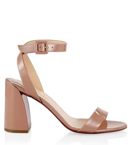 Paris senhora menina sandália sapatos Miss Sabina 85mm couro patente tornozelo-strap sandálias mulheres sandália preta salto alto sapato de grife