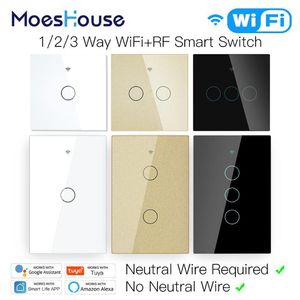 WiFi Smart Light Touch Switch No Neutral Wire Required Smart Life Tuya APP control Alexa Google Home Compatible 1 2 3 Gang EU US331V