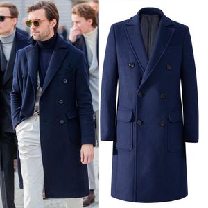 Abiti da uomo Blazer Ultima giacca da uomo Tweed blu navy in misto lana Trench soprabito Giacca slim fit Cappotto doppiopetto Costume da sposa Homme