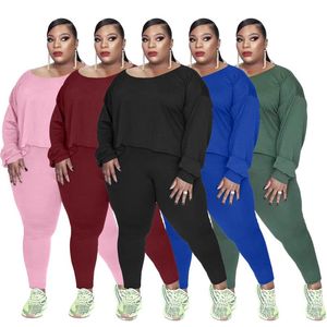 Kvinnors plus storlek spårdräkter Kvinnor sätter träningskläder avslappnad lös långärmad gröda toppbyxor leggings matchande kostym grossist dropwome