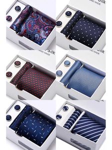 Bow Ties Toptan% 100 ipek güzel el yapımı kravat Hanky ​​Cufflink Set Kravat Kutusu Açık Mavi Hombre Resmi Giyim Babalar Daybow