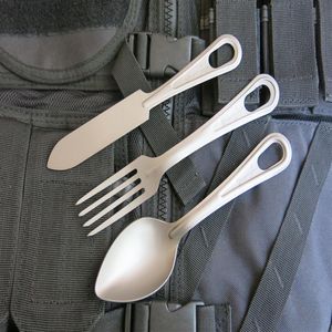Wholesale backpacking spoons resale online - Grapesfish TA2 Pure Titanum Matel Stainless Steel Camping Kitchen Tableware Messkit Knife Fork Spoon US Military Army Style Ta267b