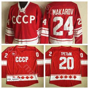 1980 CCCP Russia Jersey Ice Hockey Vintage 20 Vladislav Tretiak 24 Siergei Makarov Team Color Red All Stitched