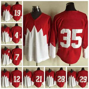 Takım Buz Hokeyi 1972 Retror Men hepsi dikişli 21 Stan Mikita Jersey 28 Bobby Clarke 29 Ken Dryden 35 Tony Esposito Kırmızı Beyaz