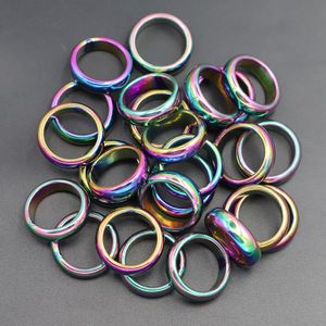 Retro moda de 6 mm de hematita colorida anel de jóias largura de jóias de superfície arco -íris cor de arco -íris presente bijoux femme