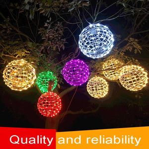 Strings Rattan Lamp Outdoor à prova d'água Bola pendurada paisagem de Natal iluminando engenharia de lanterna decorativa LED de cordas