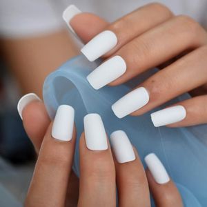 False Nails Medium Long Matte Fake White MaSolid Color Nail Tips Square Acrylic Fignernails 24False FalseFalse