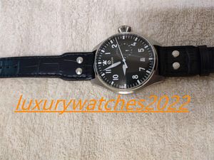 Zr Fabrika Erkekleri Saatler 46mm Büyük Pilot Siyah Dial Otomatik Hareket Mekanik Leter Kayış Erkek Saatler Moda Lüks Saat