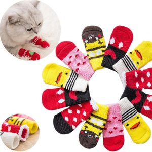 Dog Apparel 4Pcs/Set Winter Socks Anti-Slip Warm Knit For Cats Protector Booties Accessories Chihuahua SuppliesDog ApparelDog