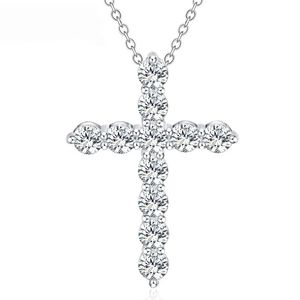 925 Sterling Silver Large Zircon AAA Cross Pendant Necklace For Women Fashion Wedding Party Charm smycken
