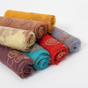 12 färger mode kvinnor polyester halsduk vanlig söm blommor tunna sjalar och lindar kvinnliga foulards echarpe muslim hijab 180x90 cm
