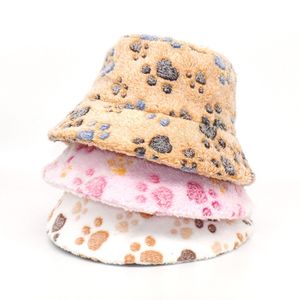 Cute Dog Paw Plush Bucket Hats Women Solid Color Winter Autumn Warm Fisherman Caps Female Outdoor Sports Travle Visor Hats