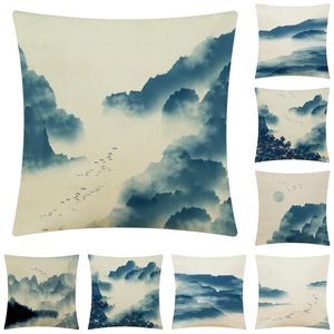 Cushion/Decorative Pillow Beautiful Landscape Ink Painting Cushion Cover Office Sofa Home Decorative Case Abstract Art Throw 45x45cmCushion/