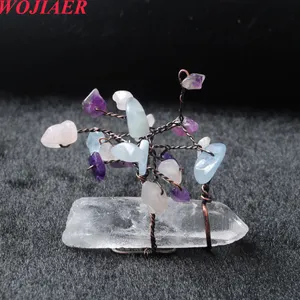 Natural Stone White Crystal Tree of Life Automoblie Decor Car Rearview Mirror Ornaments Creative Chips Gem Decoration BO965