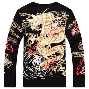 Erkek Tişörtleri Yaratıcı Çin Dragon Desen Baskı Moda Lüks Uzun Kollu Tişört Sonbahar Kalite Butik Pamuk Erkekler M XXXXLMEN