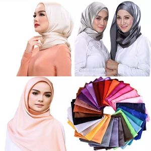 Weiß Schwarz Frauen Platz Seidenschal Wraps Herbst Winter Sjaal Luxus Große Satin Schals Muslimischen Kopf Schal