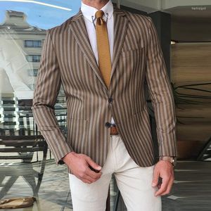 Men's Jackets Fashion Business Men Blazer Jacket Autumn Retro Striped Print Turn-down Collar Suit Coats 2022 Spring Casual Slim Mens Outerwe