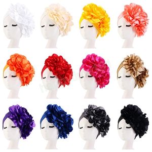 Große Blume Plissee Beanies Hüte Mode Muslimischen Frauen Elastische Turban Kappe Kopfbedeckung Afrikanische Nigeria Party Hochzeit Bandanas Headtie