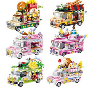 Partihandel Lepins block Toys Mini City Street Food Car Toy Voiture Barbie Assing Building Bricks Cartoon Kids Girls Gifts